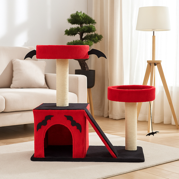 Árbol de Gato Gótico para Halloween - Área de Descanso con Condo Espacioso y Perchas Acolchadas, Postes de Rastrillado y Juguetes de Araña para Gatos Grandes, Rojo y Negro — imagen 1