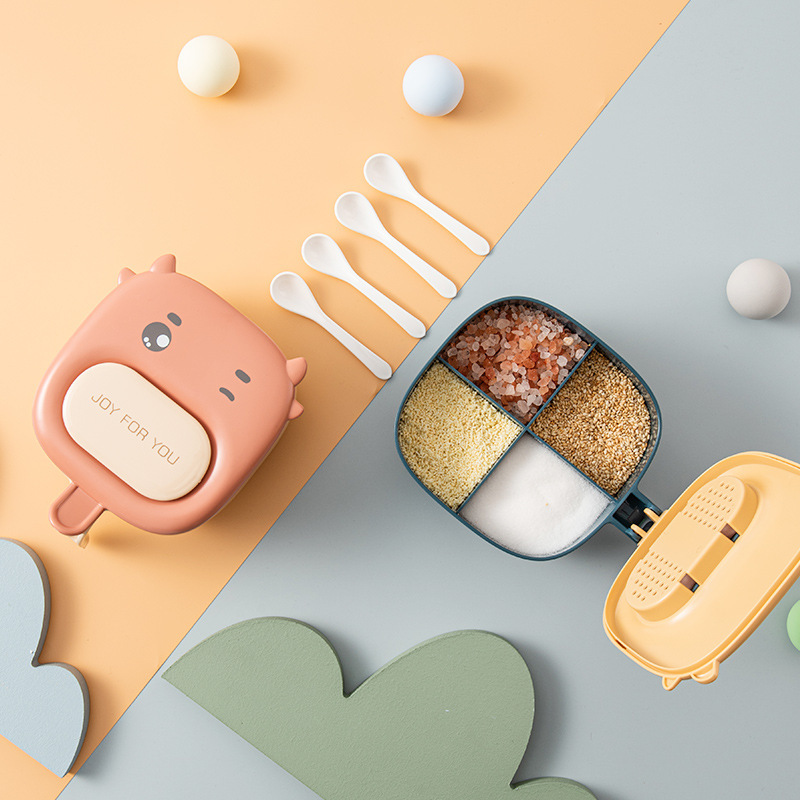 New Cartoon Four-In-One Seasoning Box Large-Capacity Kitchen Compartment Seasoning Box Chicken Salt Seasoning Set Box — image 4