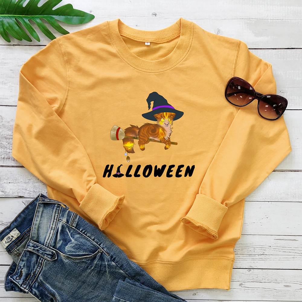 Halloween letter cat print pattern hoodie — image 2