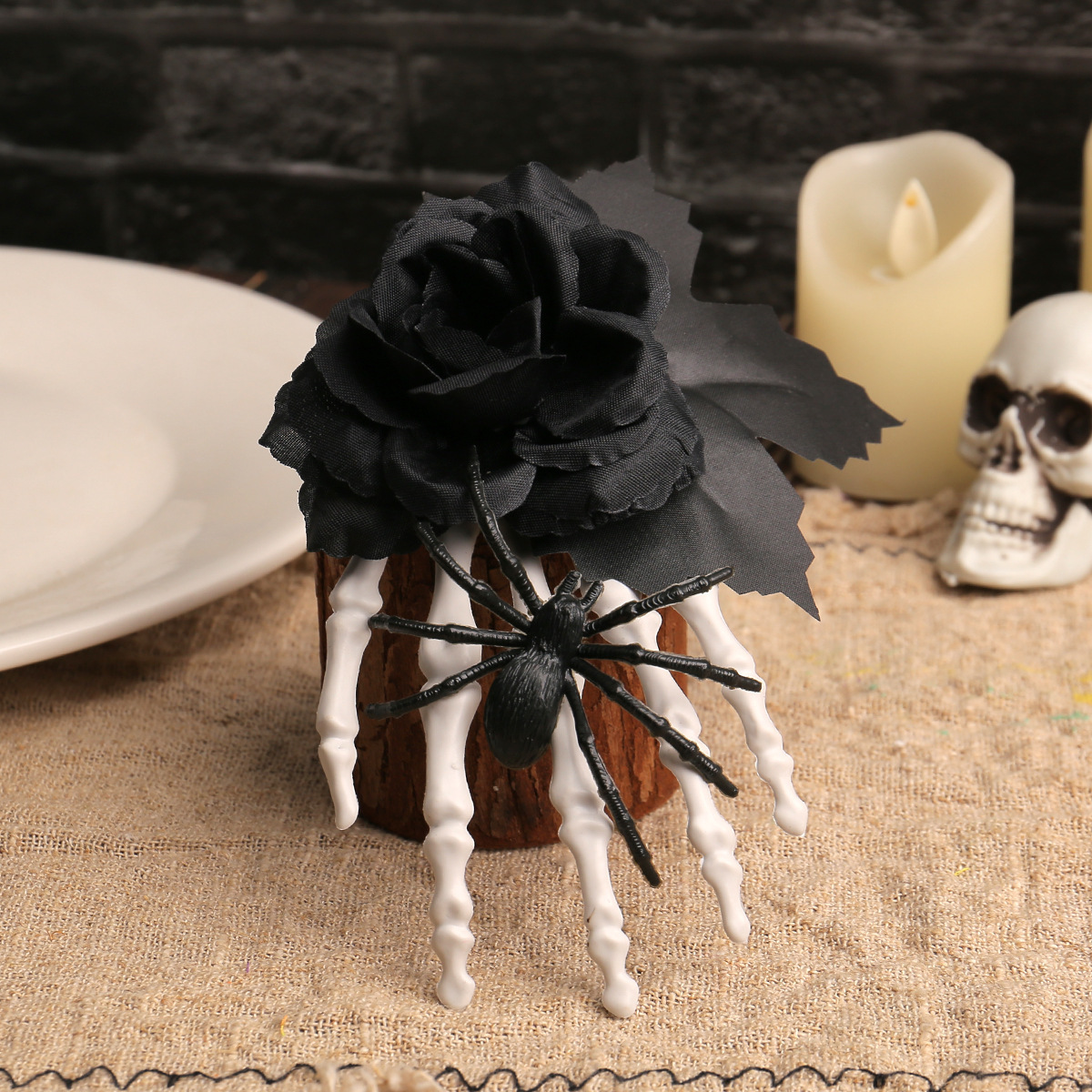 Halloween Ghost Hand Black Rose Spider Hair Clip, Skull Hand Hair Accessory, Horror Costume Party Decoration — image 5