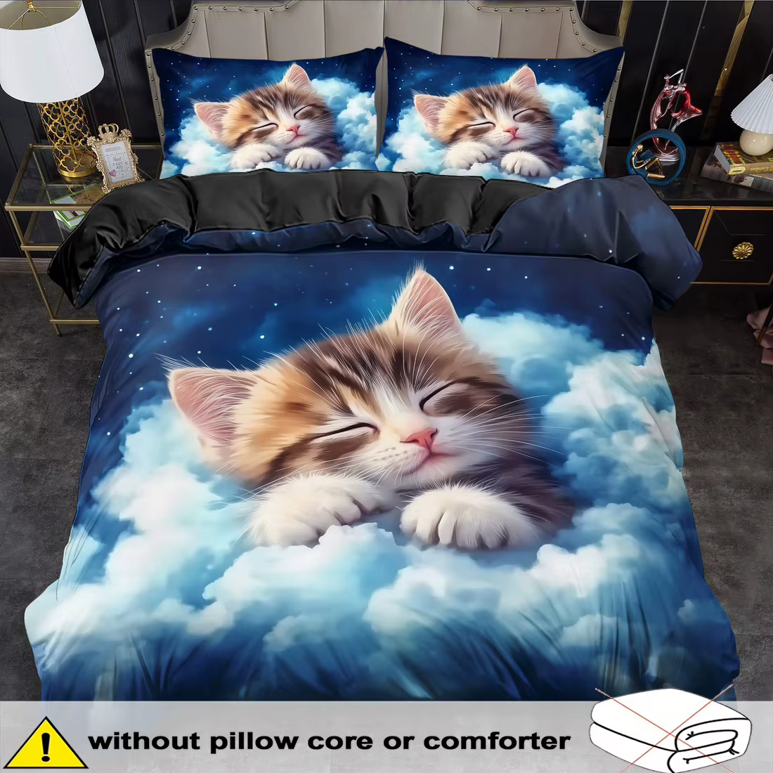 Set de Funda de Edredón de 2/3 Piezas, Juego de Funda Nórdica con Estampado de Gato Animado, Ropa de Cama Estilo King/Queen, Poliéster Lavable a Máquina — imagen 5