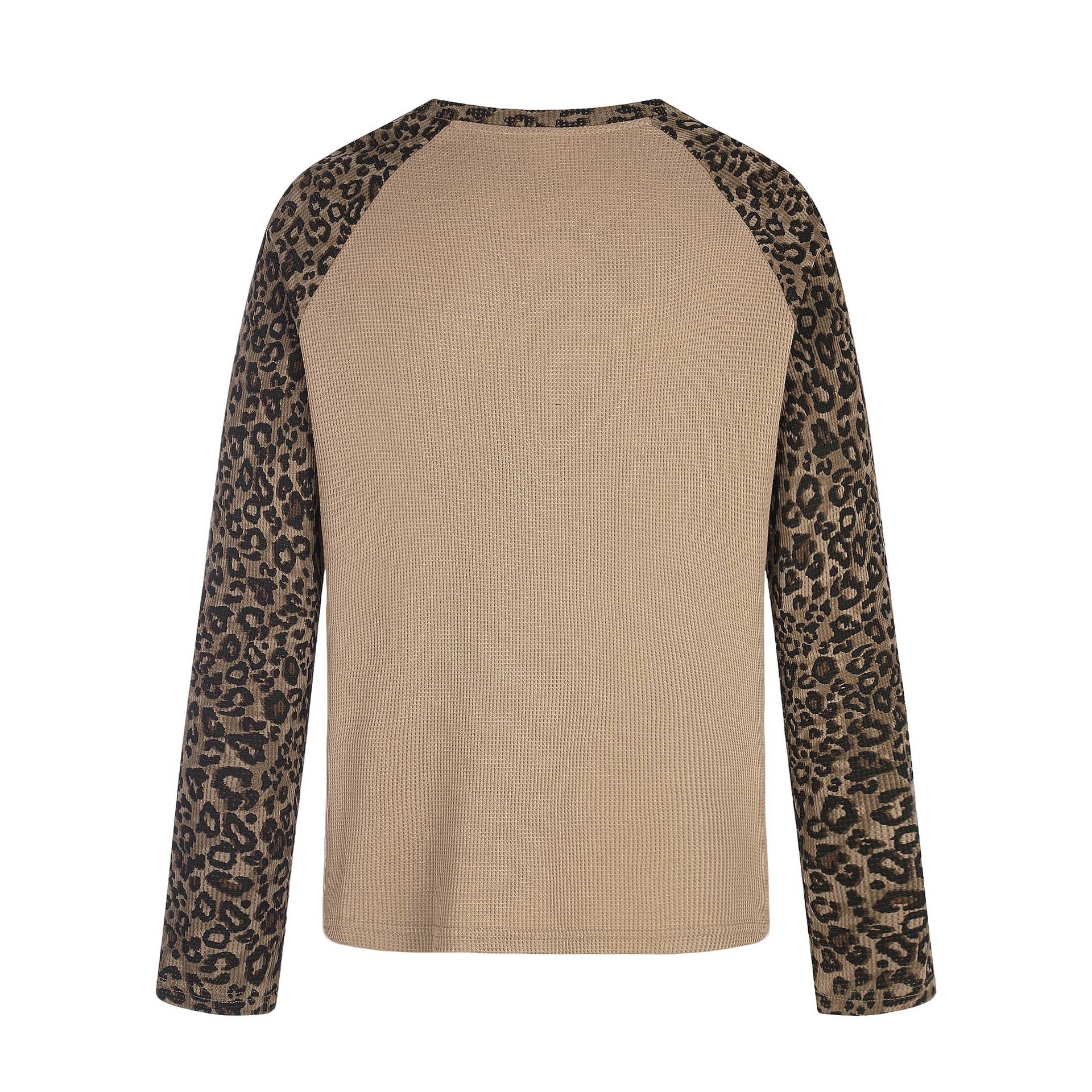 Leopard Print Spliced Unique Pattern Loose Raglan Sleeve Long T-Shirt — image 5