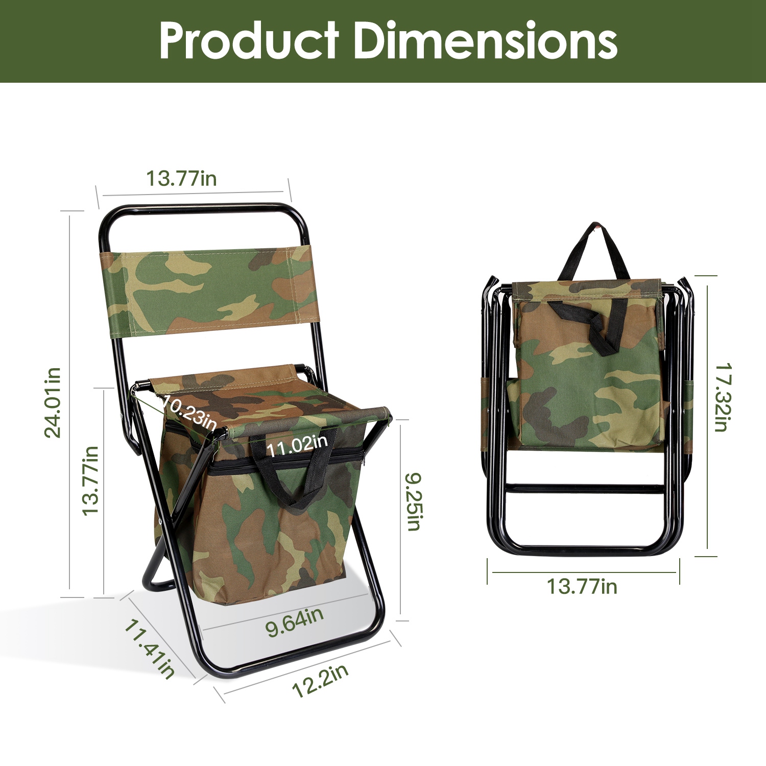 Silla de Pesca Plegable con Almohadón y Bolsa Portátil para Enfriamiento, Manija Ligera para Camping y Caza — imagen 9