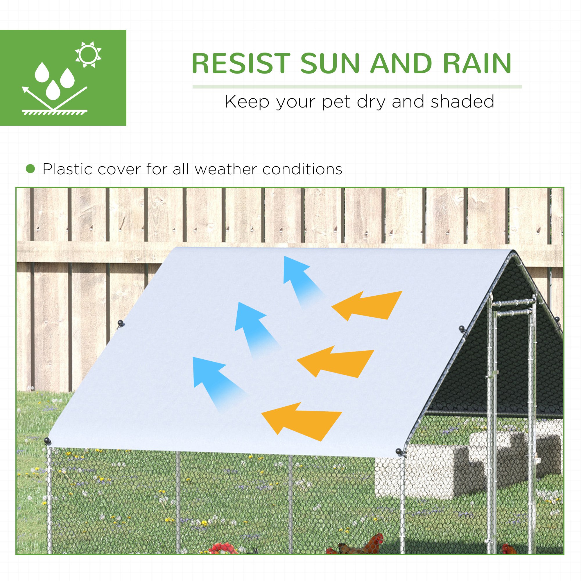 Large Chicken Coop Metal Chicken Run With Waterproof And Anti-UV Cover, Spire Shaped Walk In Fence Cage Hen House For Outdoor And Yard Farm Use, 1" Tube Diameter, 9.8' X 6.6' X 6.6' — imagen 3