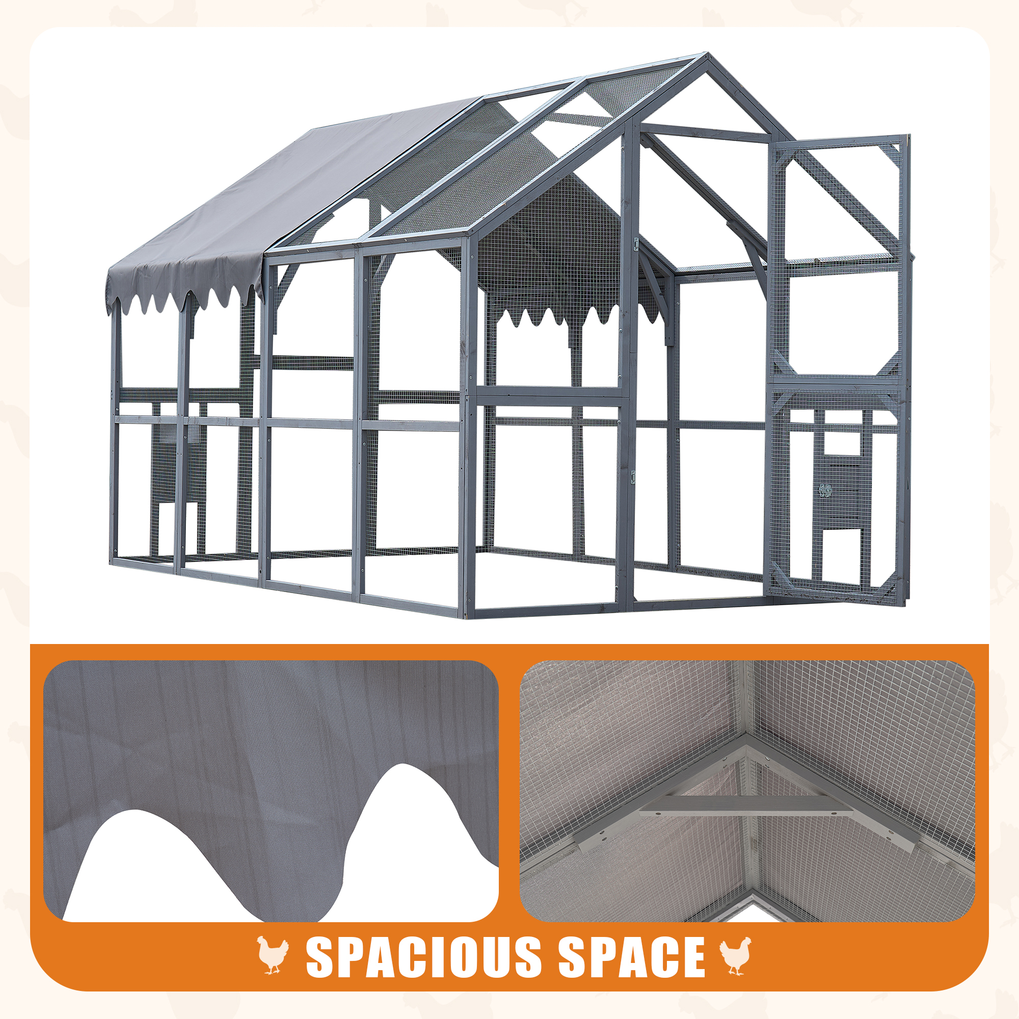 Cubículos Exteriores para Gallinas 110" - Gran Jaula de Cachorro, Cubierta Impermeable Actualizada - GRIS — imagen 2