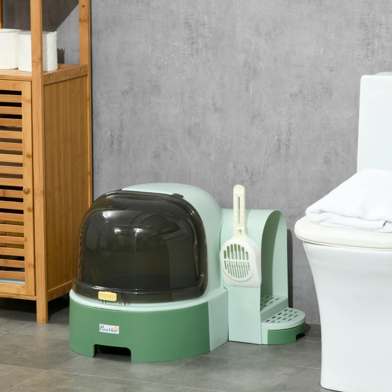 Cat Litter Box Easy To Clean Open With Scoop, Green — imagen 3