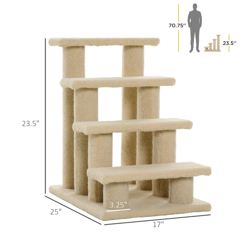 Rascador para Gatos de 4 Escalones y Múltiples Niveles Enmoquetado, Escalera para Mascotas, Blanco Crema — imagen 1