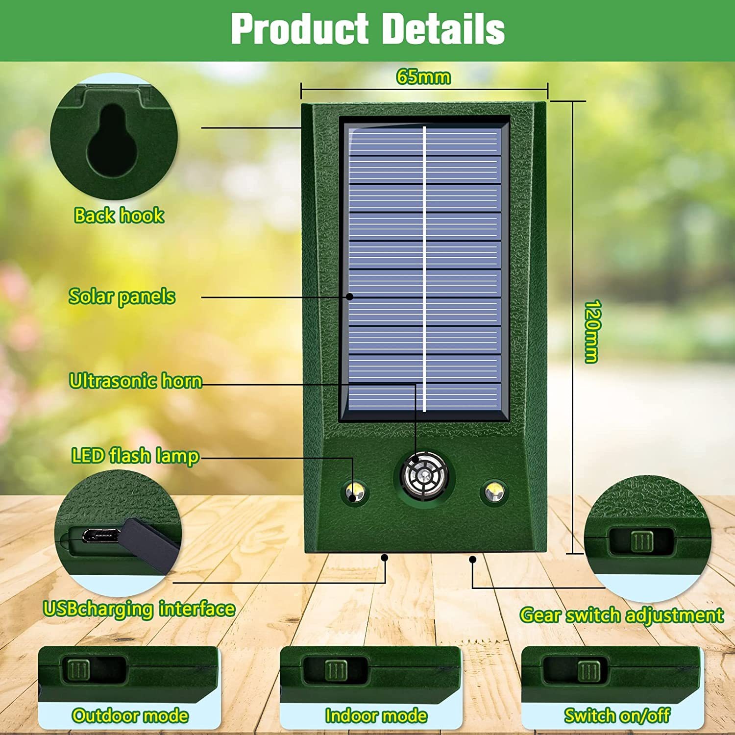Repelente ultrasonido de ratones para exterior LED rojo y blanco parpadeante repelente de pájaros Repelente ultrasonico de perros Repelente de gatos — imagen 3
