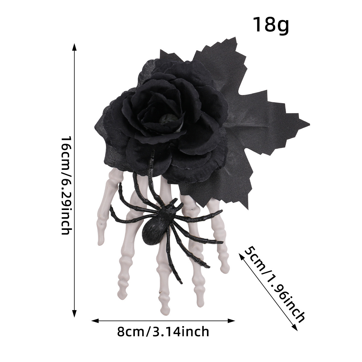 Halloween Ghost Hand Black Rose Spider Hair Clip, Skull Hand Hair Accessory, Horror Costume Party Decoration — image 7