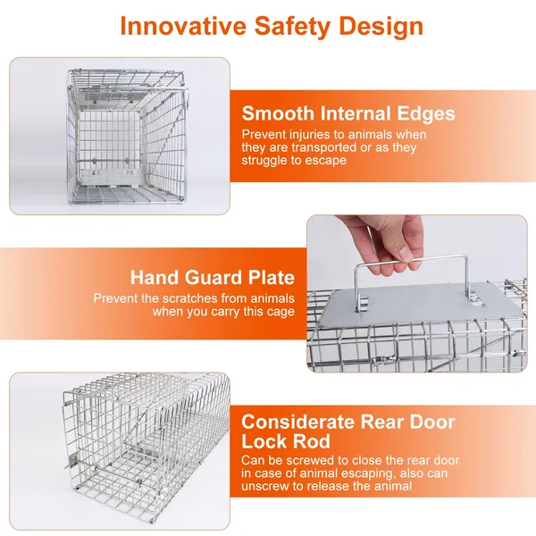 Humane Cat Trap Cage Catch Release Live Animal Rodent Cage Collapsible Galvanized Wire For Small Raccoons Beavers Groundhogs Foxes Armadillos — imagen 4