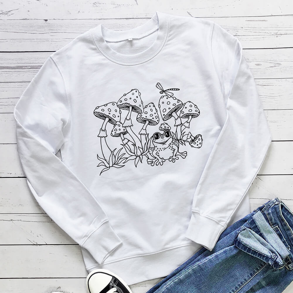 Mushroom Frog Cartoon Printed Hoodie — imagen 2
