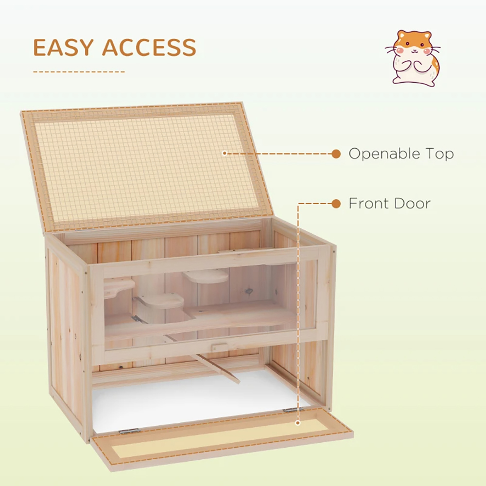 2-Level Hamster Cage Mice And Rat House, With Openable Top, Front Door, Shelf And Ladder For Hamsters, Mice And Other Small Rodents Ramps — image 11