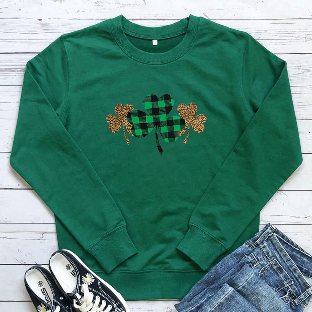 Leopard print clover print loose long sleeved sweatshirt — image 6
