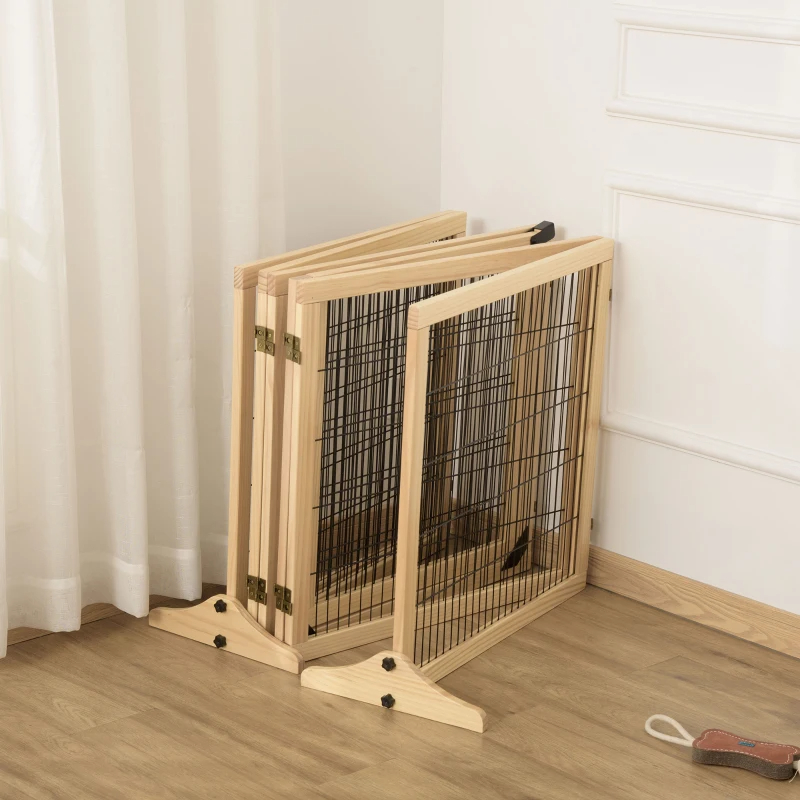 PawHut Wooden Pet Gate, 6-Panel Folding Dog Safety Barrier With Support Feet For Small & Medium Dogs, Natural Wood — image 11