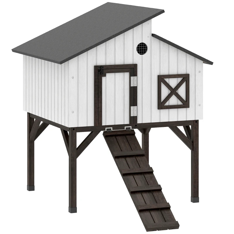 PawHut Chicken Coop Hen House With Nesting Box, Elevated Rabbit Hutch With Ramp, Asphalt Openable Roof And Elevated Legs — imagen 6