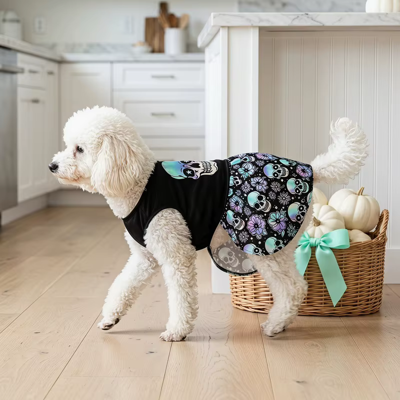 Halloween Gradient Skull Dog Tutu Dress Purple Floral Skirt Puppy Girl Princess Costume For Small Medium Dogs Cats Holiday Gift — image 3