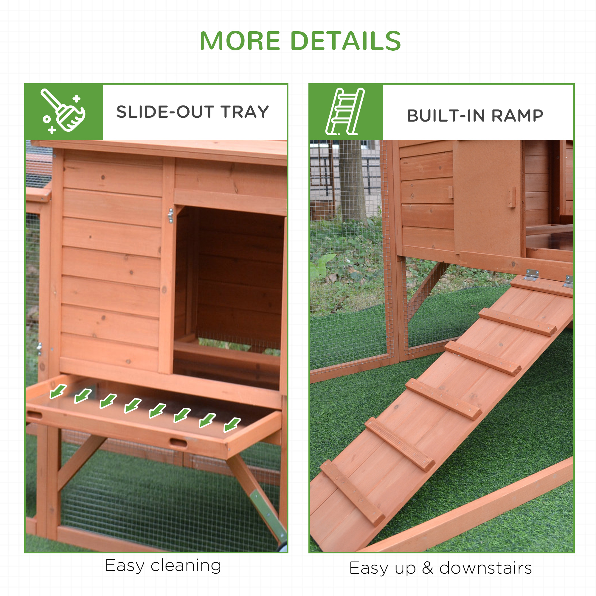 96.5" Chicken Coop Wooden Hen House Poultry Cage Pen Portable with Wheels and Nesting Box, Chicken Cage for Backyard Outdoor, Natural — imagen 5