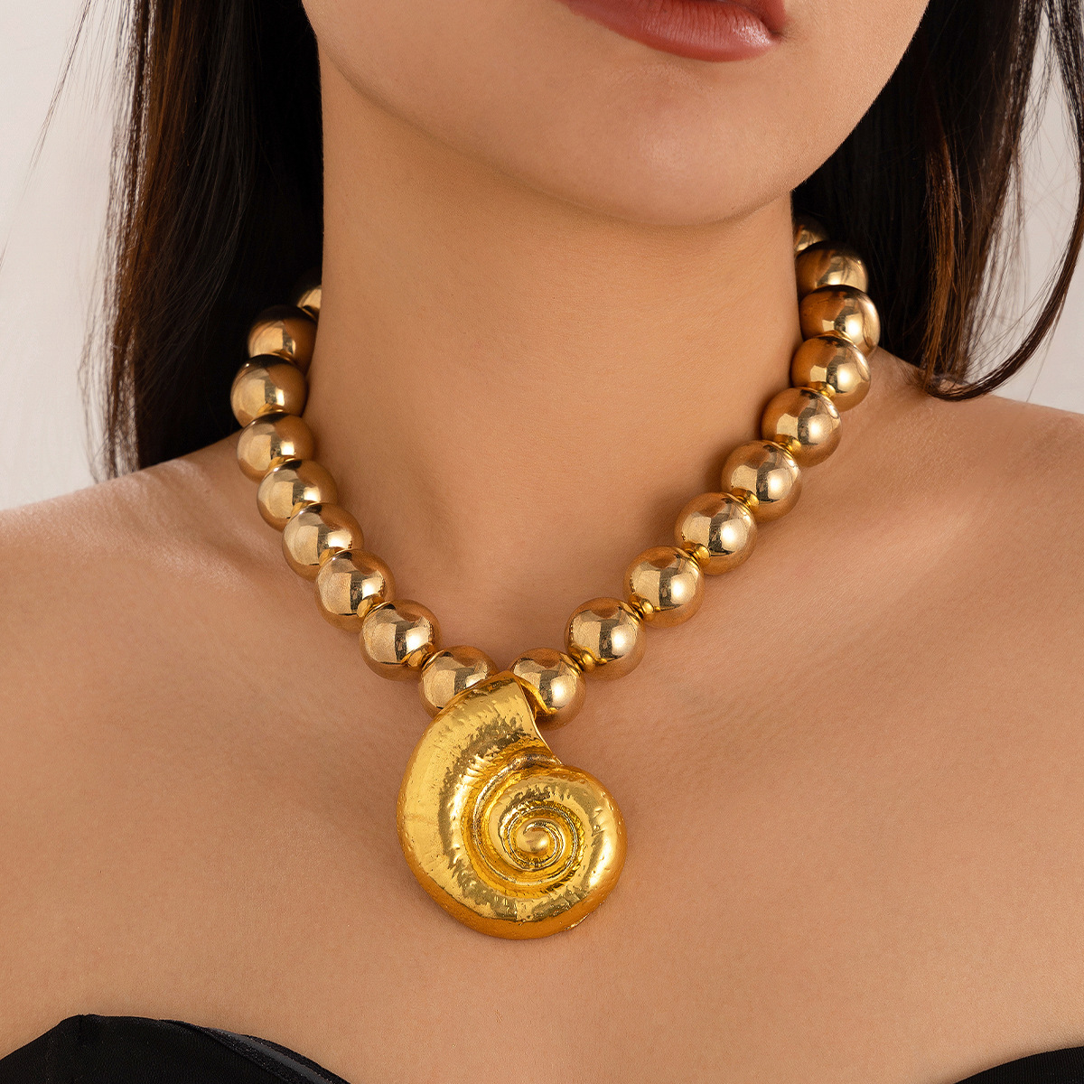 Collar de Pendiente Mermaid Concha Marina Grande para Mujer - Cuello con Estrellas y Conchas Imitación — imagen 8