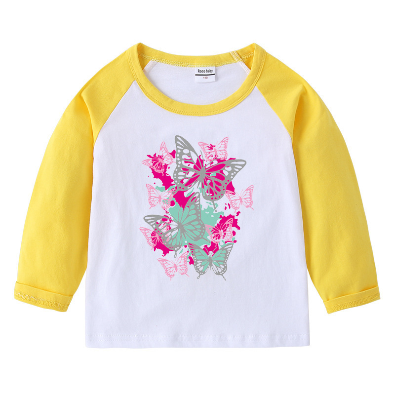 Butterfly children's pure cotton shoulder T-shirt with round neck and long sleeves — image 6