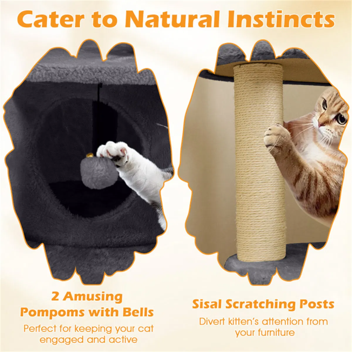 40" Multi-Level Cat Tree for Munchkin & Old Cats - Stable Wide Base, Soft Padded Perch + Large Condo (Gray) — image 2