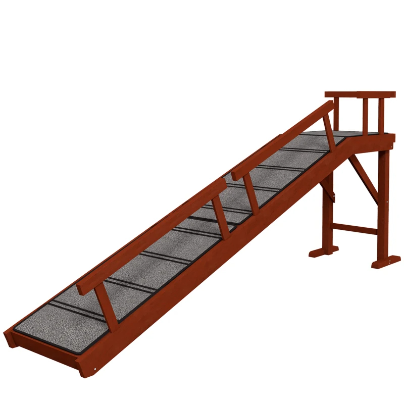 PawHut Wooden Dog Ramp With Removable Guardrails, Non-Slip Surface, 73 Long, Brown — imagen 4