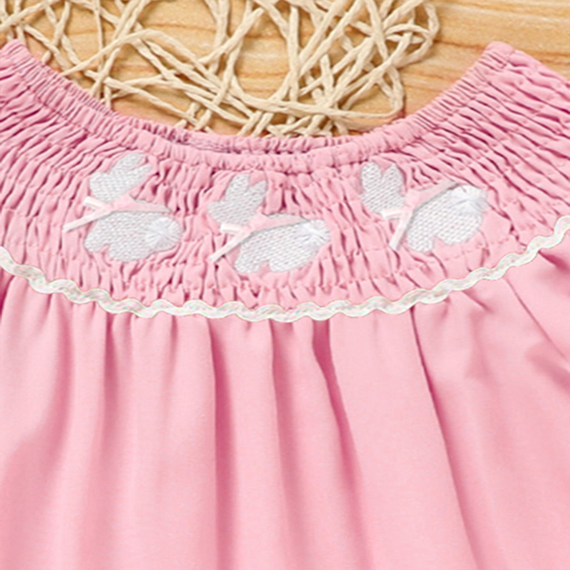 Vestido de Cordero para Niña Pequeña con Manga Rizada, Cuello y Brocado de Conejo para Verano — imagen 24