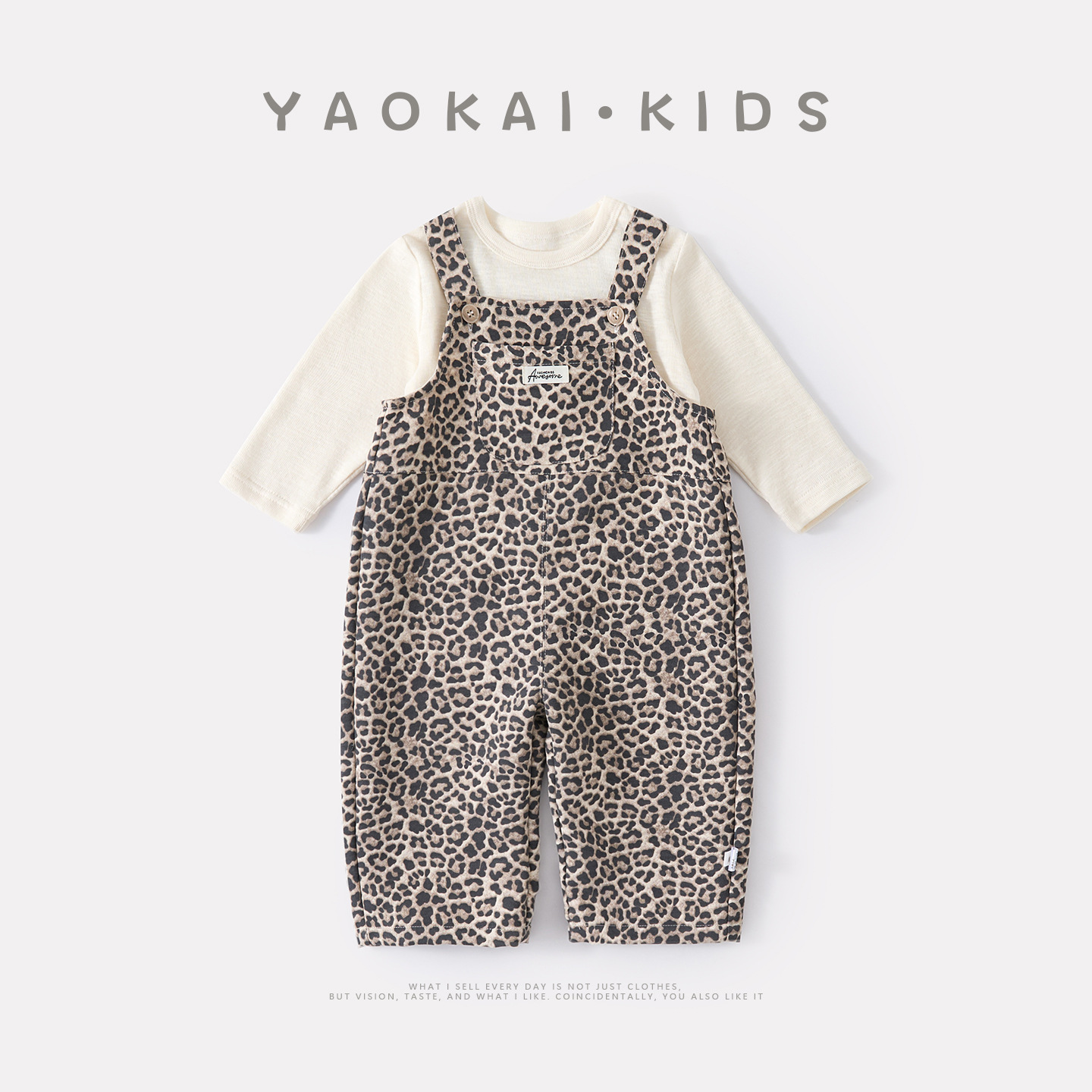 Cute Leopard Print Overalls Set for Baby Boys Casual Two-Piece Outfit with Romper and Bodysuit — image 3