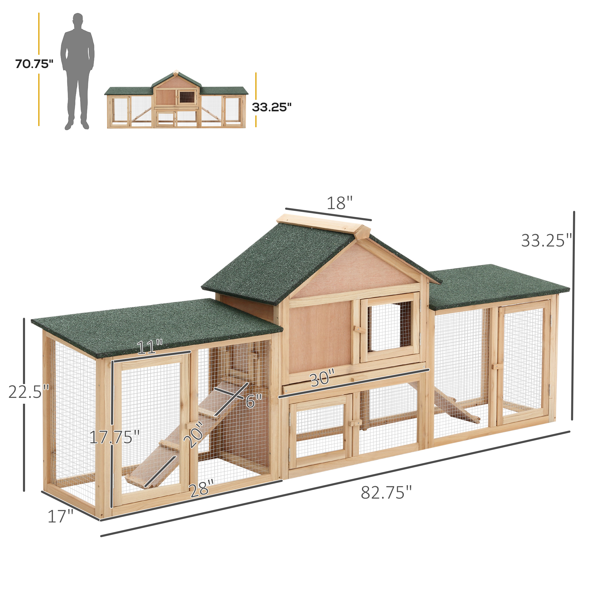 Caja para Conejos Exterior, Casa de Conejo Deluxe XL de Madera 2 Niveles con Escalera y Corral — imagen 3
