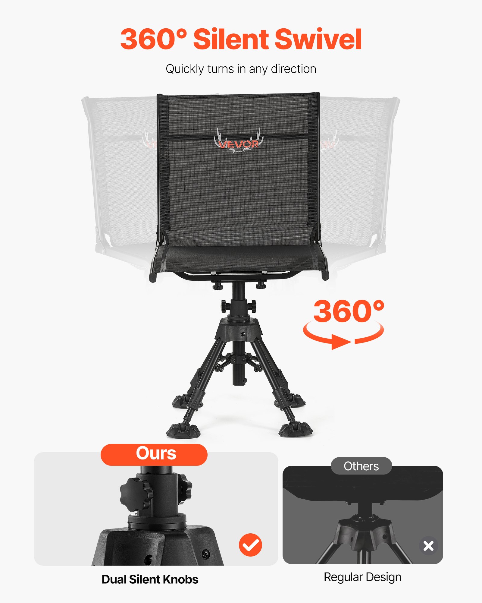 Silla de Caza Silenciosa 360°, Asiento Plegable Portátil con Cadena de Sujeción para Pesca y Camping — imagen 3