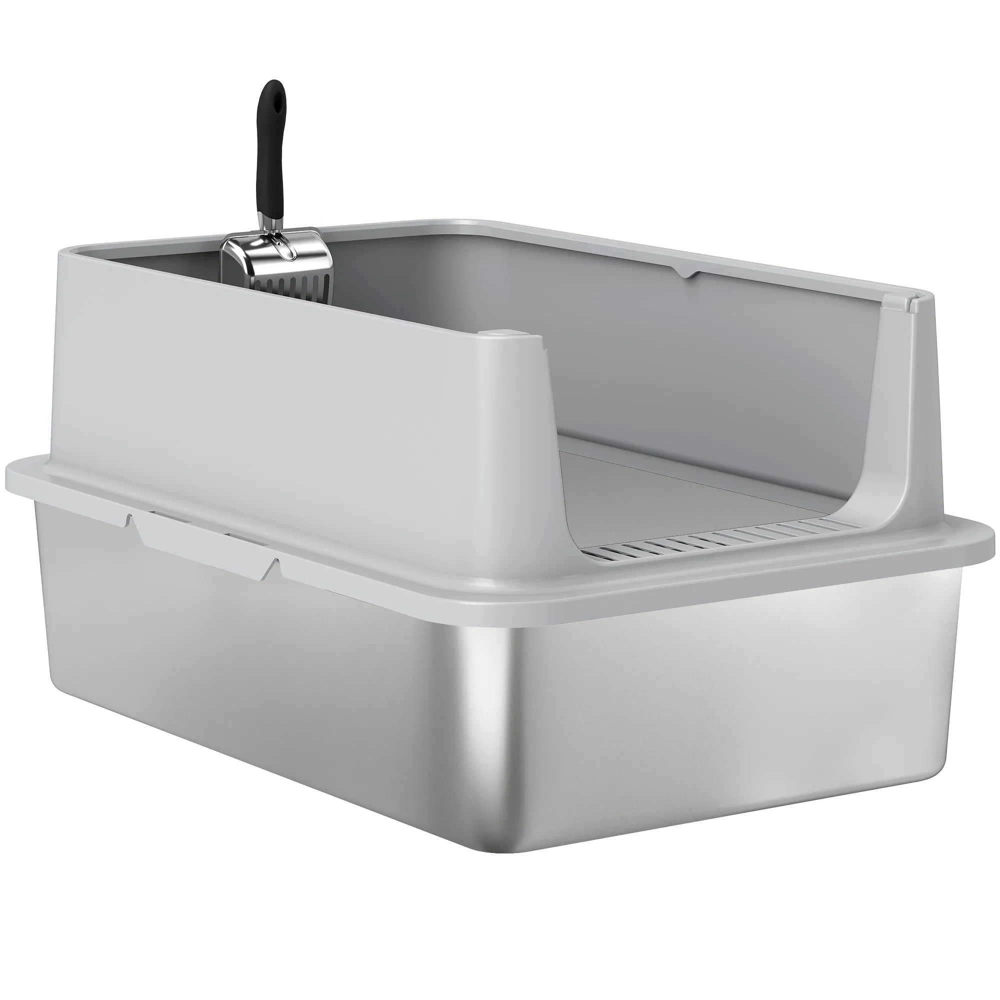 XL Stainless Steel Cat Litter Box for Big and Multiple Cats with High Wall Side, Scoop, Easy Cleaning & Odor Free — image 1