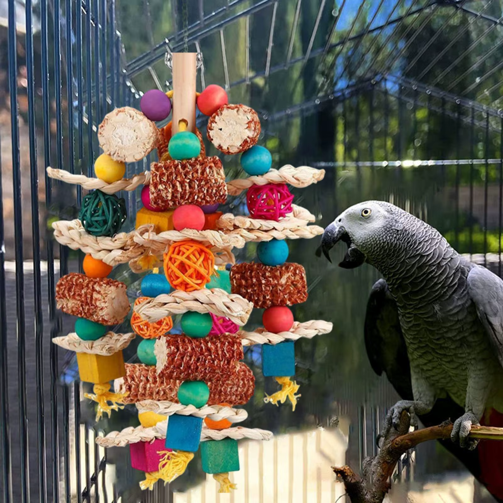 Parrot Chewing Toy, Pet Supplies Creative Exercising Multi Color Bird Toy Bird Cage Accessories for Porch Household Conures — image 1