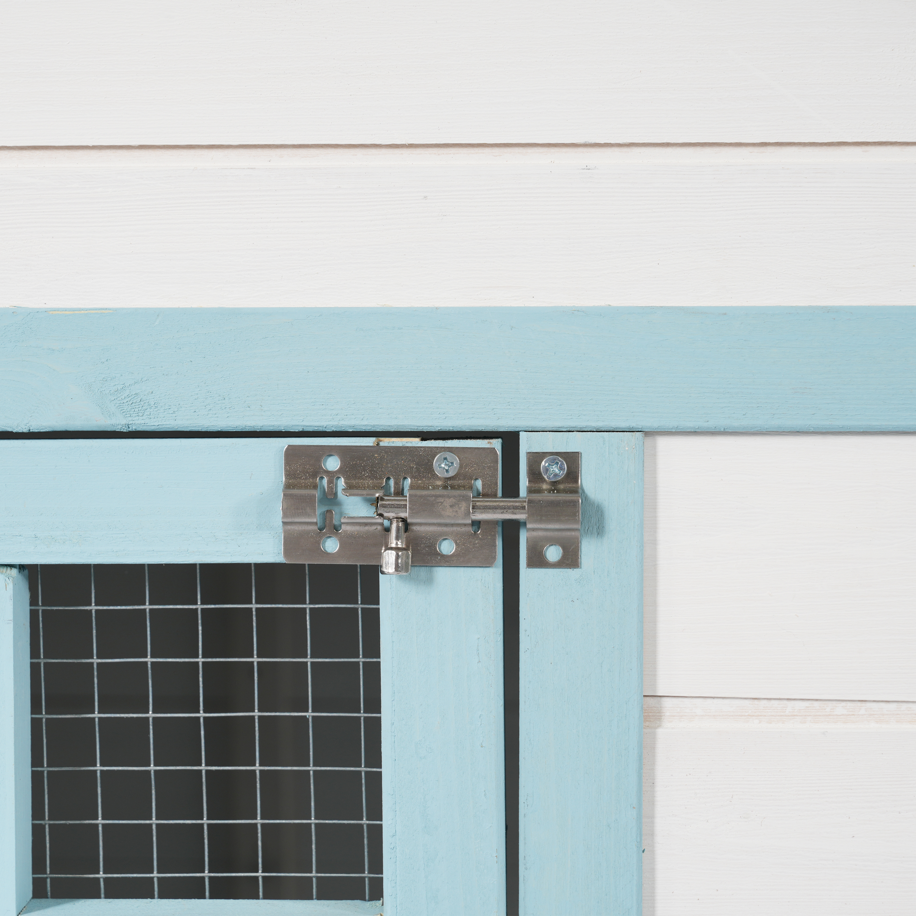 Casa de Gallinas Grande en Madera con Dos Cajas de Incubación, Corral Exterior con Techo Impermeable de Asfalto y Acceso Peatonal, Jaula de Pollos de Madera de Abeto con Platos de Desperdicios Retraillables, Azul y Blanco para Gallineros de Patio — imagen 9