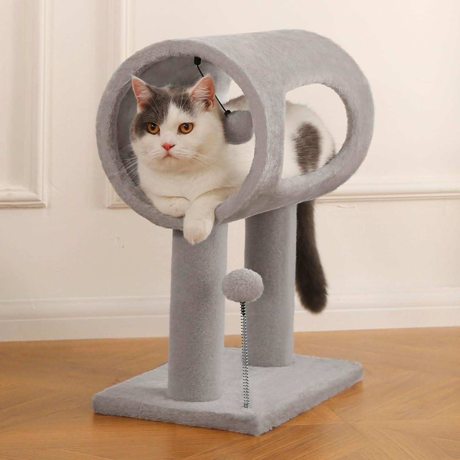 Gray Indoor Cat Tree With Hanging Ball 20.5Cat Tree With Tunnel Bed And Scratching Post Cat Tower — image 5