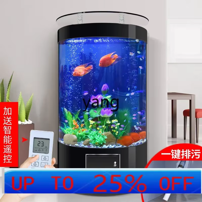 Tanque de peces cilíndrico semirredondo para sala de estar, piso a techo, ecológico de vidrio grande — imagen 2