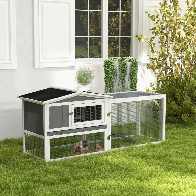 Hutch 2-Story Bunny Cage, Guinea Pig Cage Indoor Outdoor, Small Animal House With Slide Out Tray, For Rabbits, Chickens, Ducks Light Gray — imagen 3