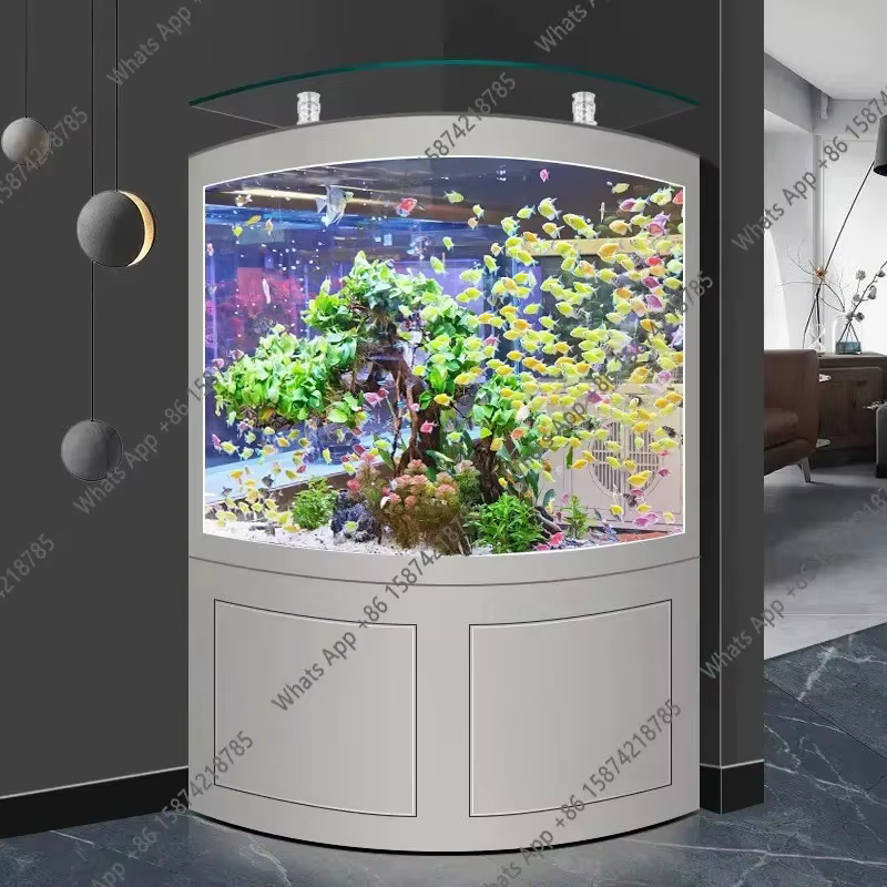 Fan Shape Creative Goldfish Tank Office Living Room Hot Curved Glass Medium and Large Bottom Filter Smart Aquarium — image 4