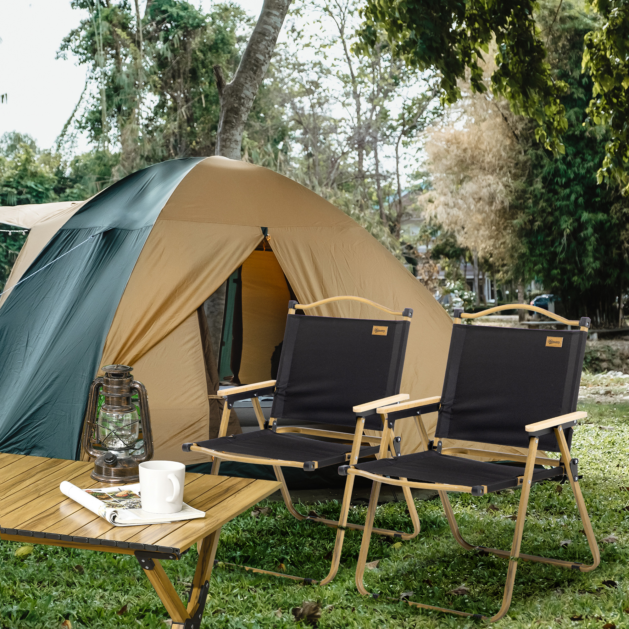 Paquete de 2 Sillas de Camping Plegables, Sillones de Playa Ligeros y Portátiles, Perfectas para Festivales, Pesca, Picnic y Senderismo, Negro