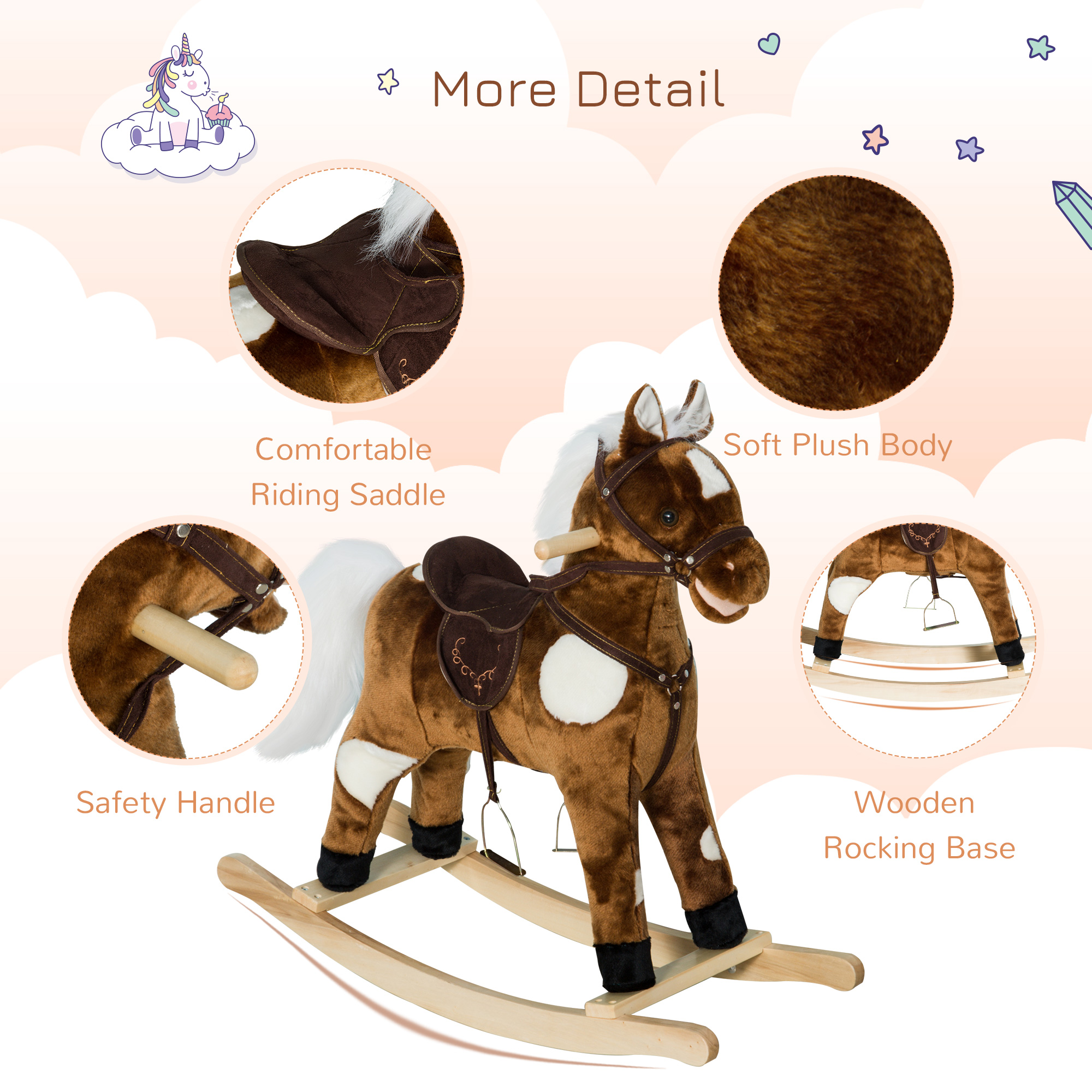 Caballo de Plush para Niños con Música de Canciones Infantiles - Marrón Oscuro — imagen 2