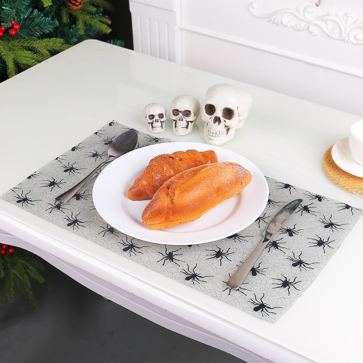 Halloween Bat Spider Web Yarn Roll Meal Mat Ghost Festival Party Table Decoration Mesh Tablecloth Table Banner — image 5