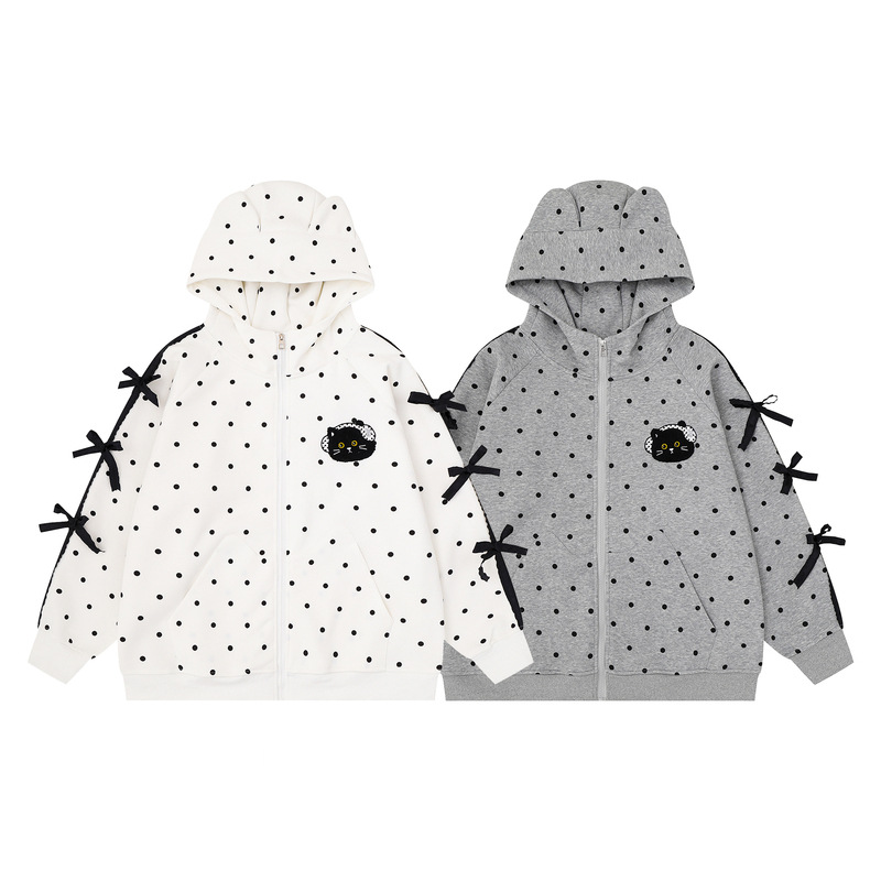 Grey dot three-dimensional cat ear hooded cardigan — image 4