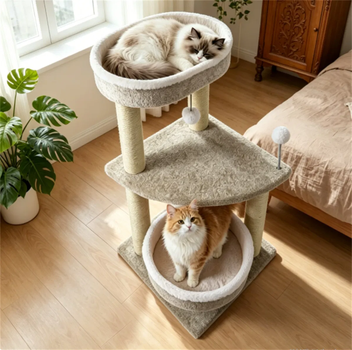 36" Compact SpaceSaving Cat Activity Center, HeavyDuty Stable Cat Climbing Furniture with Plush Rest Areas & Pompom Toy for Kittens & Adult Cats — image 9