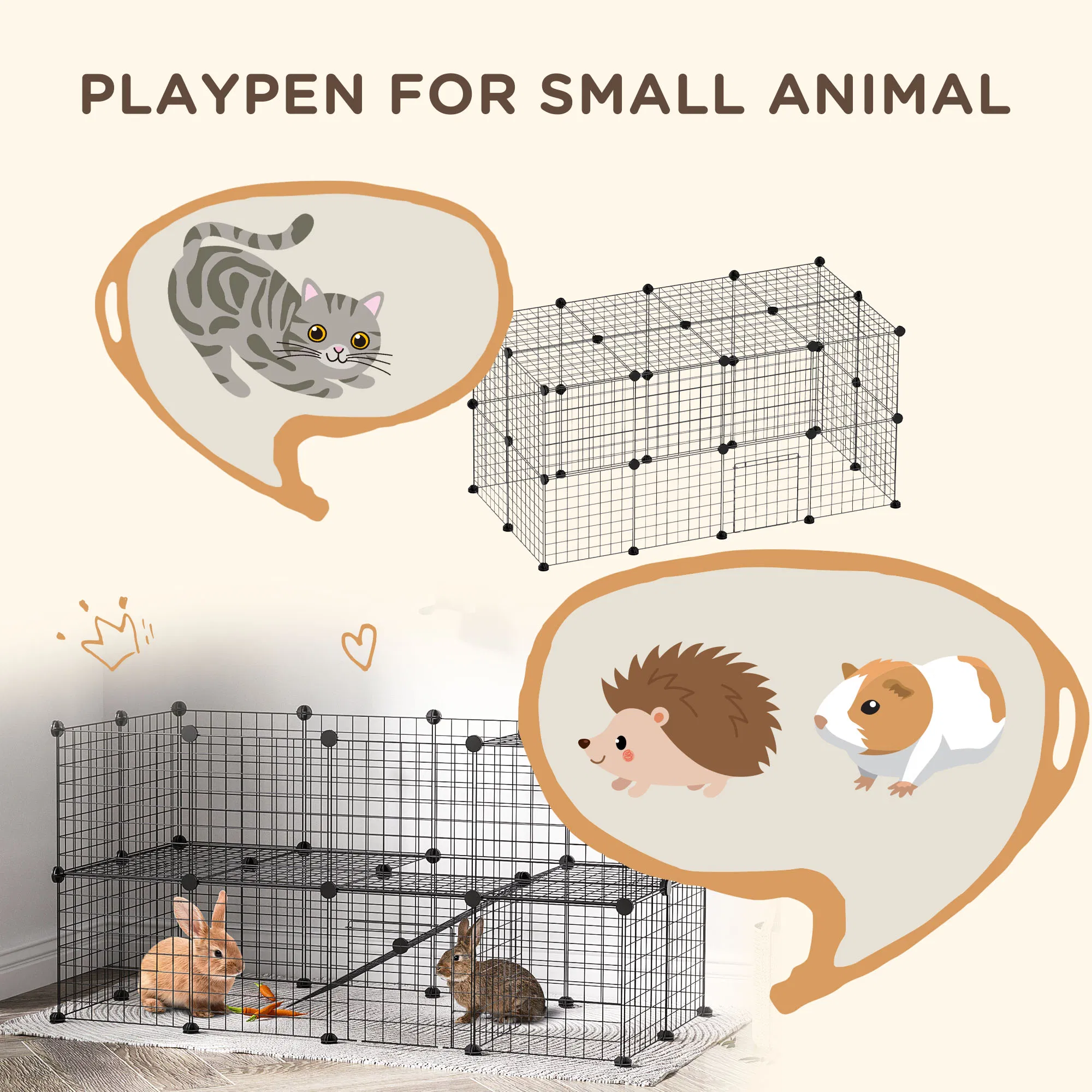 40 Pcs Small Animal Cage Bunny Hutch Portable Metal Wire with Ramps for Kitten Chinchilla, Black — image 2