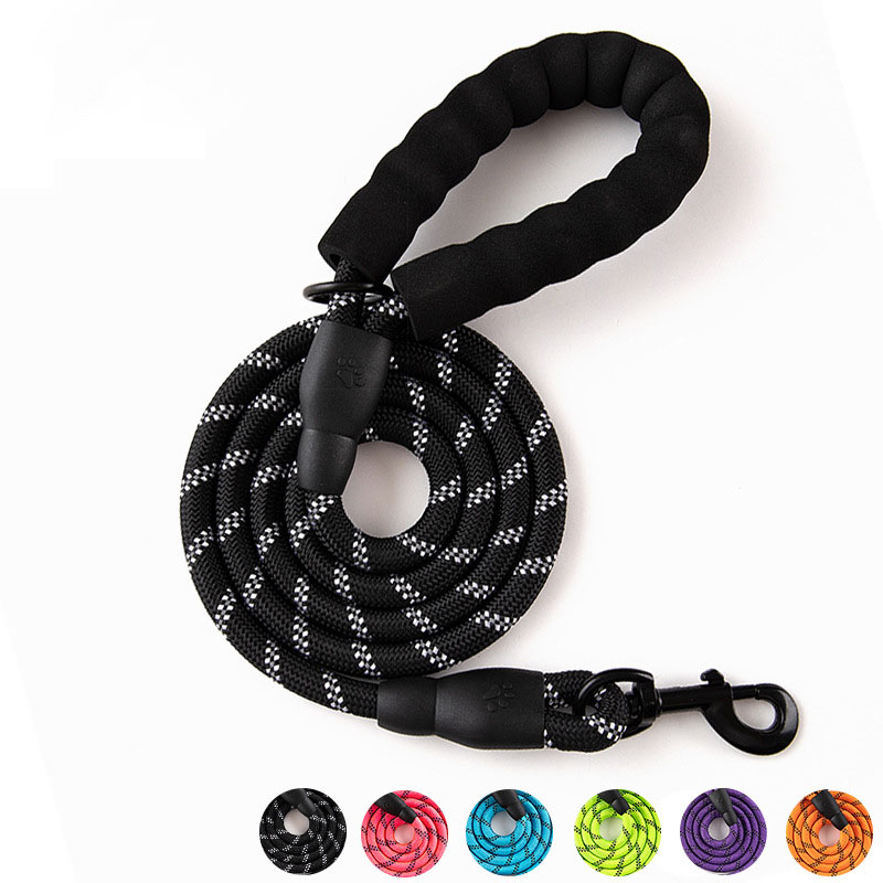 Pet Reflective Leash Nylon Round Rope Anti-Running Foam Handle Leash — image 1