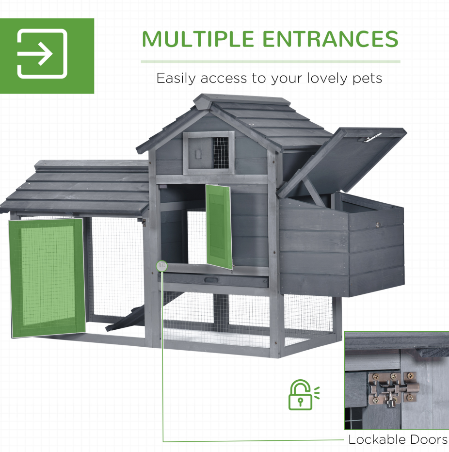 Kit de Galpón para Pollos 59 Exterior Madera Compacta Sólida Casa Aislada Ventilación Gris — imagen 2