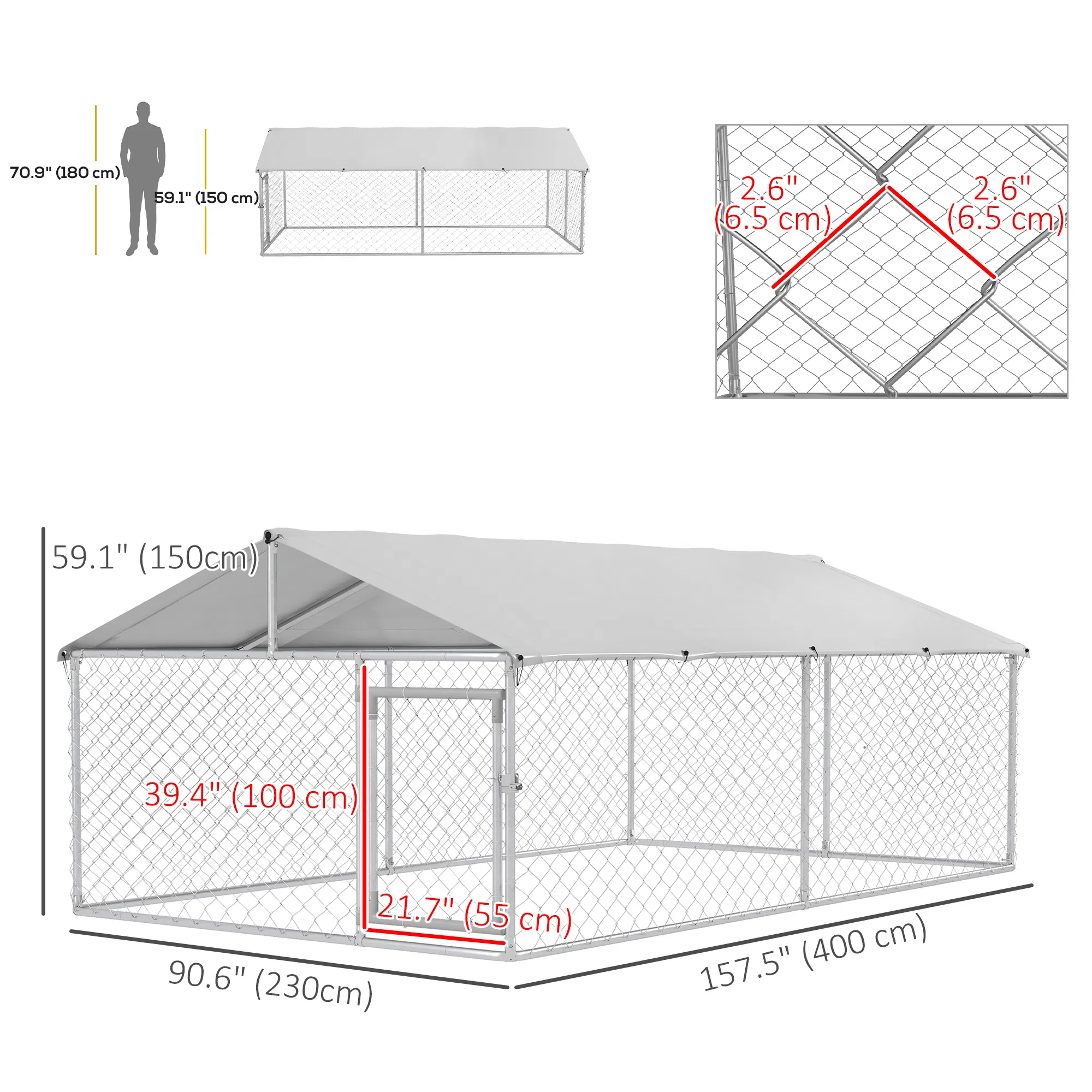13.1' x 7.5' x 4.9' Outdoor Dog Kennel Dog Run with Waterproof, UV Resistant Cover for Medium Large Sized Dogs, Silver — image 5