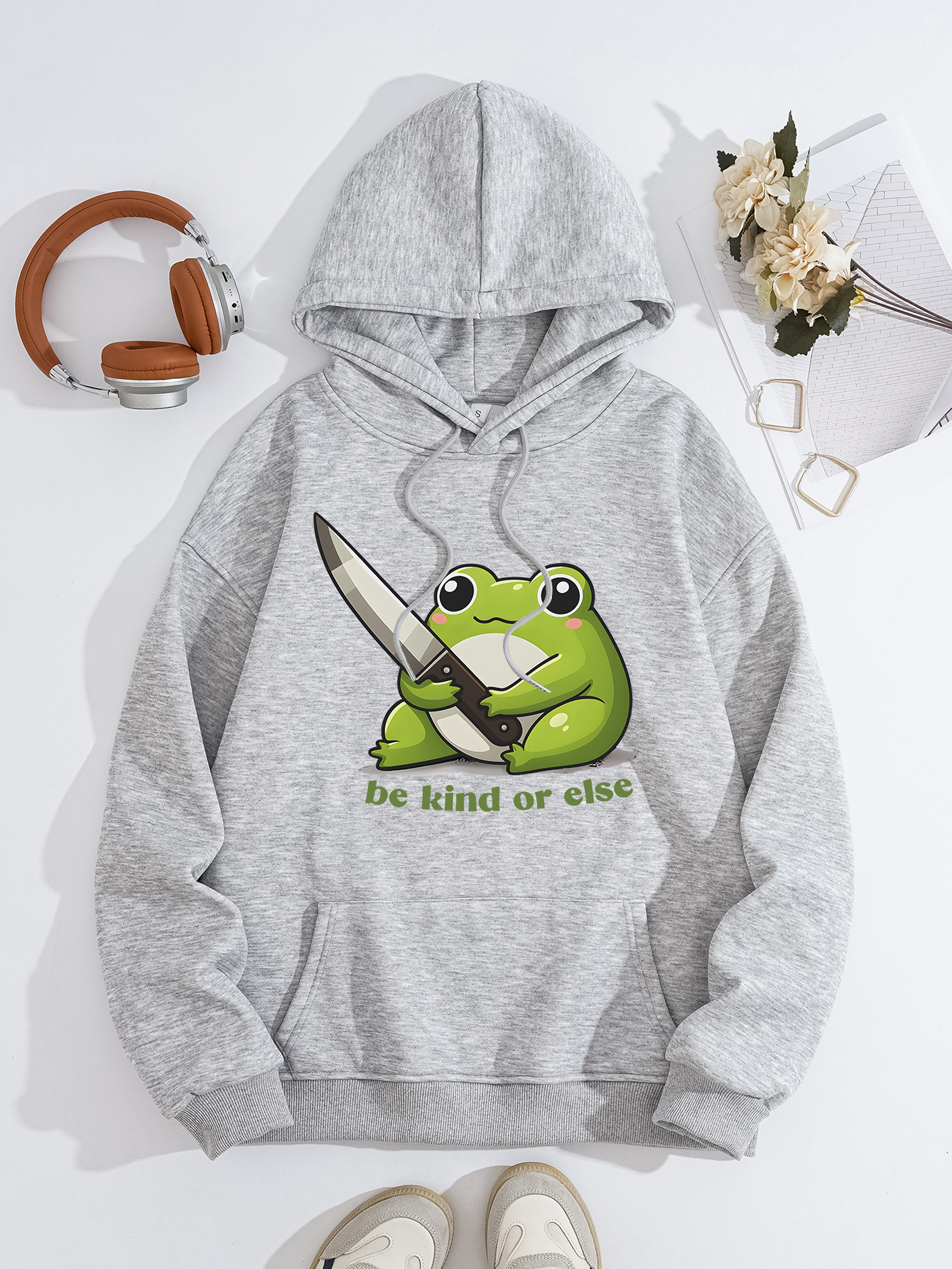 Cute frog print hoodie top — image 10