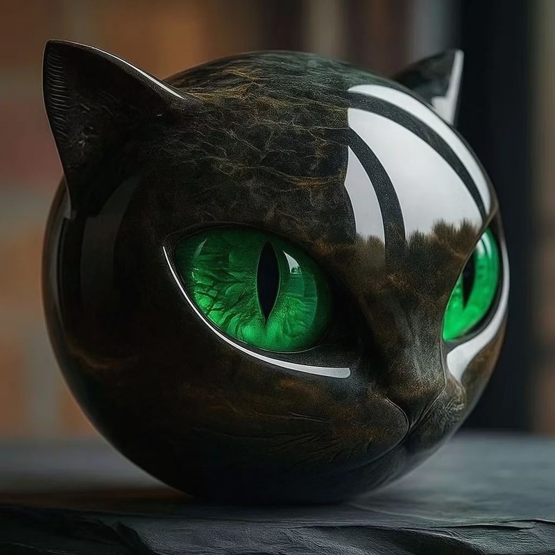 Black cat stone statue (resin head, marble texture): healing stone, souvenir, gift, home/office desk decor — image 1
