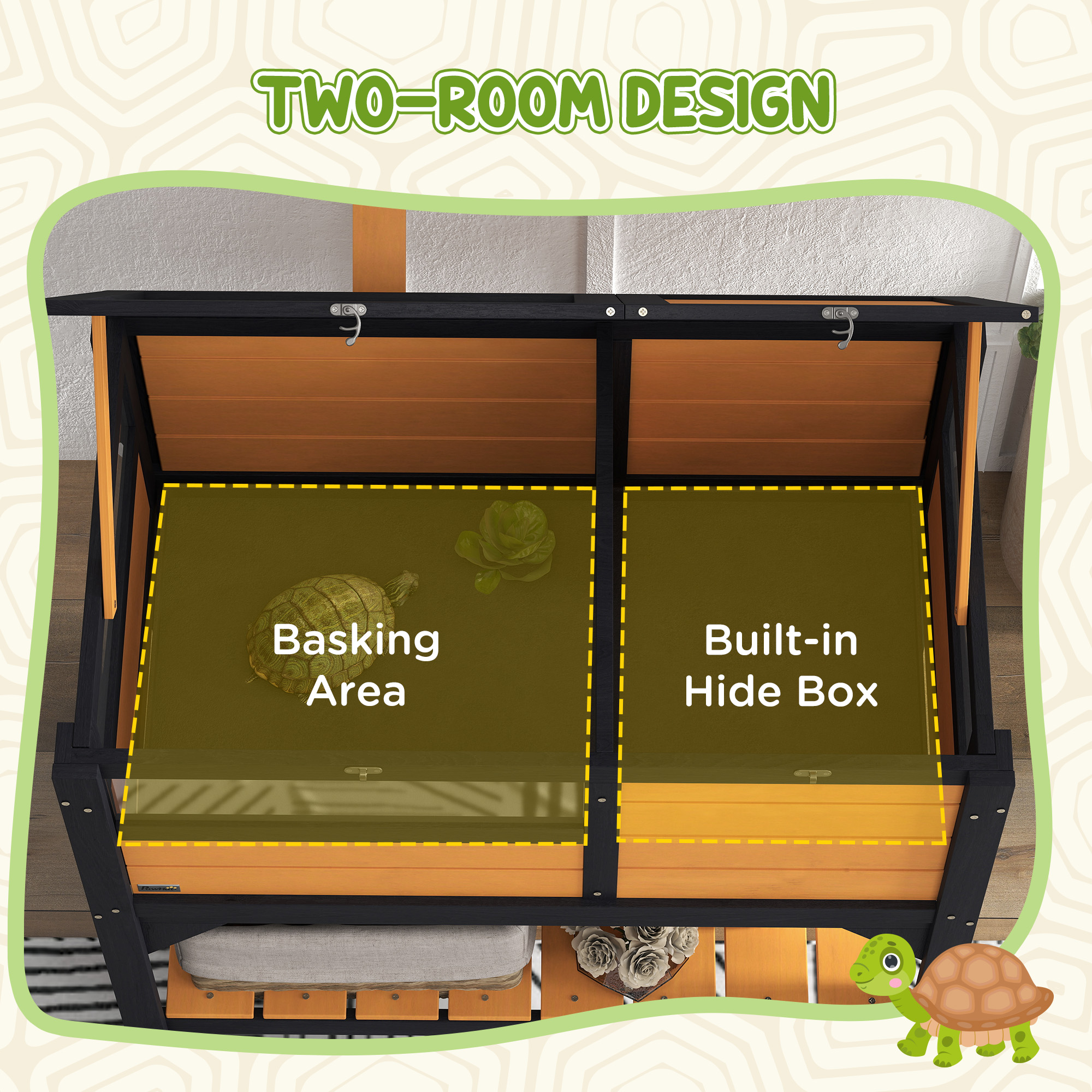 Tortoise Habitat With Shelf Storage Tortoise Gift Accessory With Weather Protection For Indoor, Yellow — imagen 3