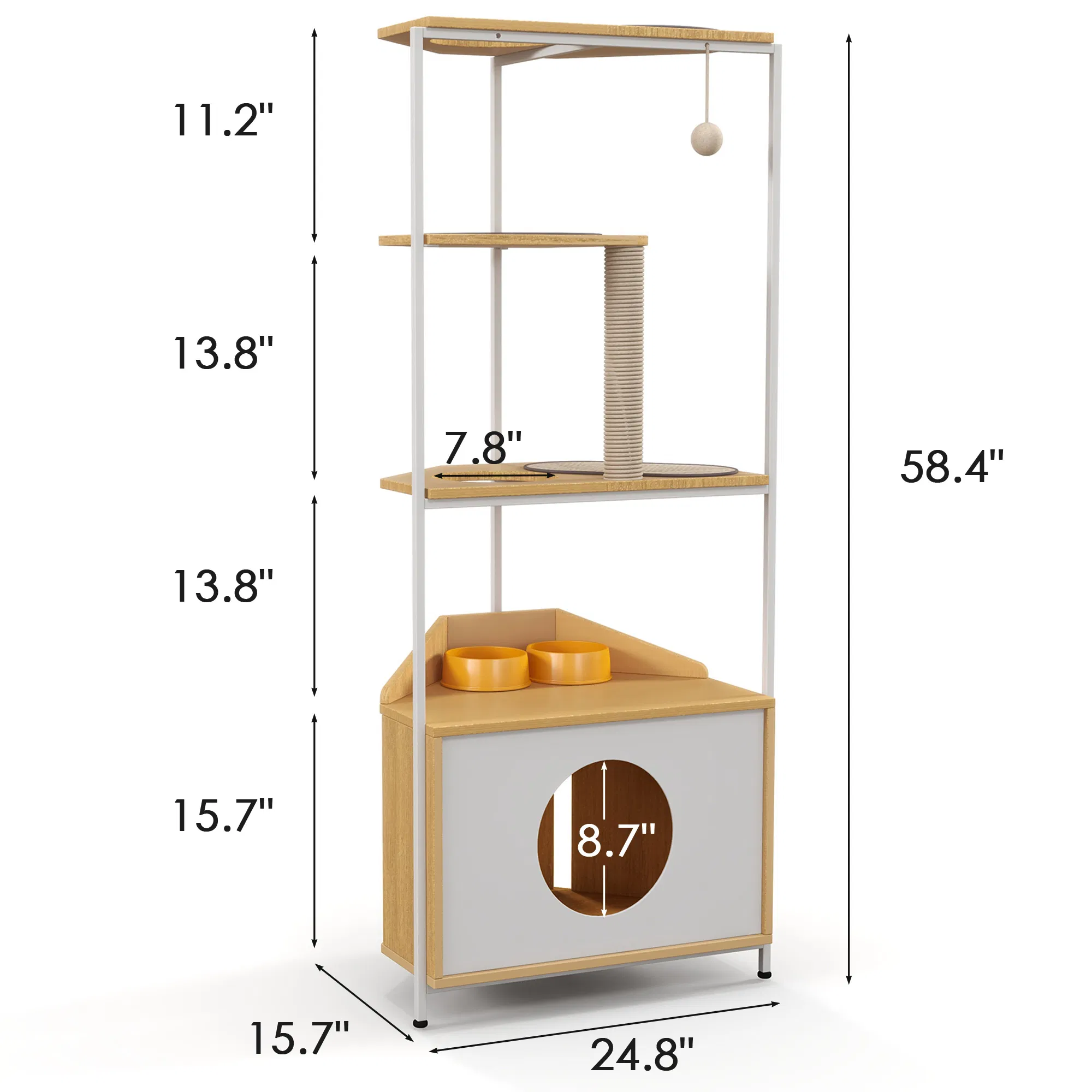 Corner Cat Tower, Cat Tree with Scratching Post, Cat Condo with Feeding Station and Climbing Platforms, Pet Furniture for Indoor Cats — image 5