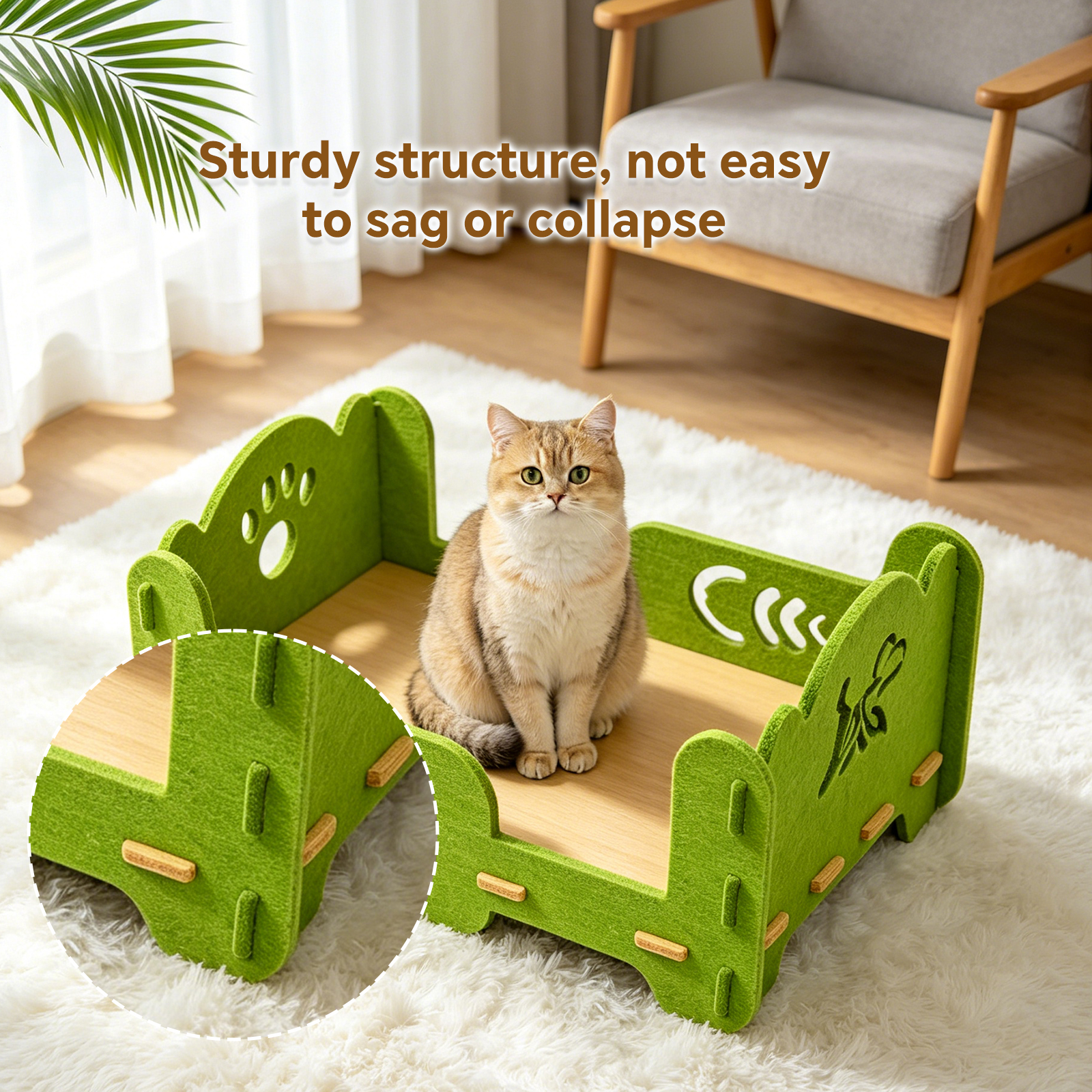 Cama para Gatos Elevada de Feltro: Caja de Descanso Abierta con Plataforma Respirable para Pequeños y Medianos Felinos — imagen 6
